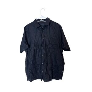 Ted Baker Shirt‎ Mens 2XL Navy Linen Cotton Short Sleeve Button Front Regular